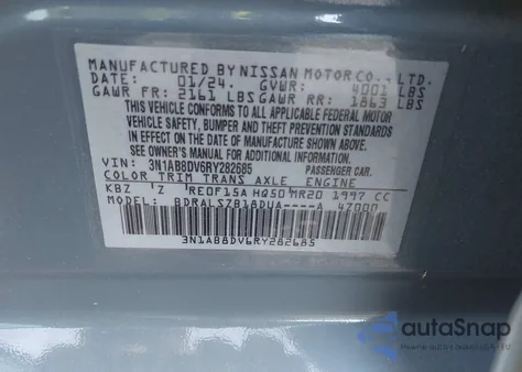 2024 Nissan Sentra Sr Xtronic Cvt z USA, uszkodzony, nr VIN 3N1AB8DV6RY282685